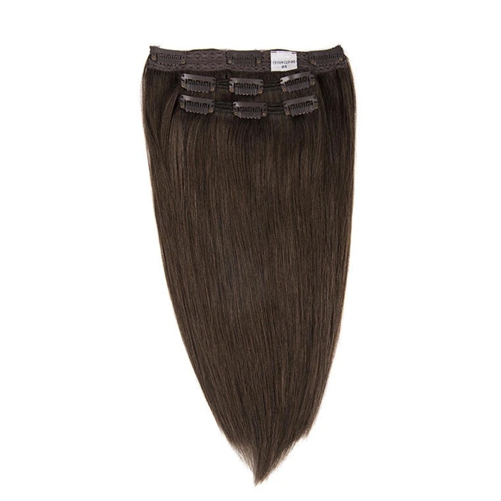 Hidden crown clip in extensions medium brown 8 in